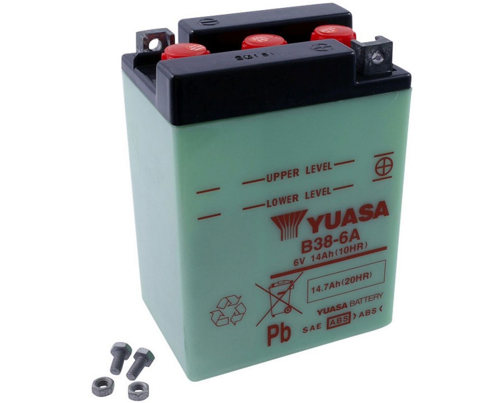 Batterie 6V 14Ah YUASA B38-6A, ohne Batteriesure