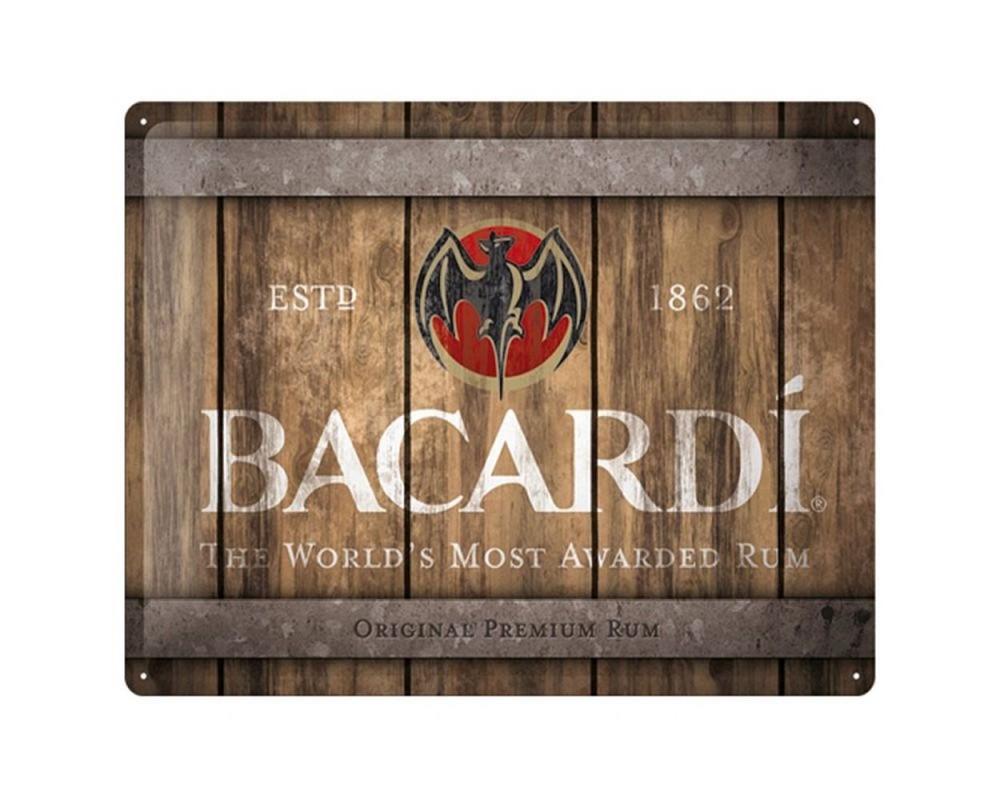 Reklameschild NOSTALGIC ART Bacardi Wood Barrel Logo 30x40cm