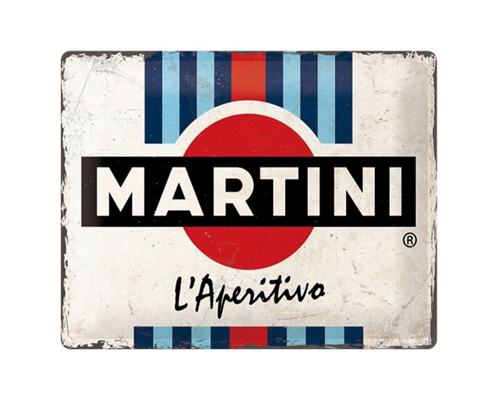 Reklameschild Nostalgic Art, 30x40cm -Martini LAperitivo Racing Stripes- Vintage Retro Deko Emailleschild