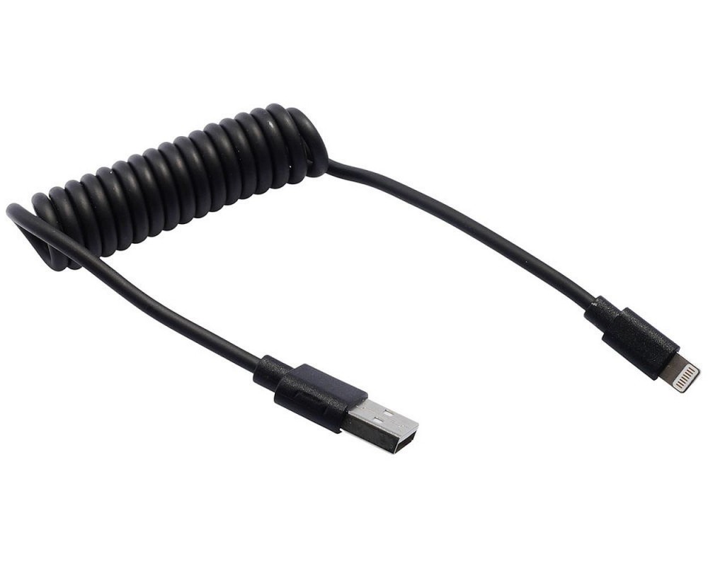 Ladekabel LAMPA 100cm schwarz fr Apple 8-Pin / USB Roller Motorrad Auto Spiralkabel Ladegert